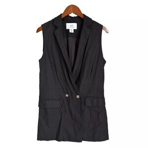 Halston Linen Double Breasted Vest Sleeveless Blazer